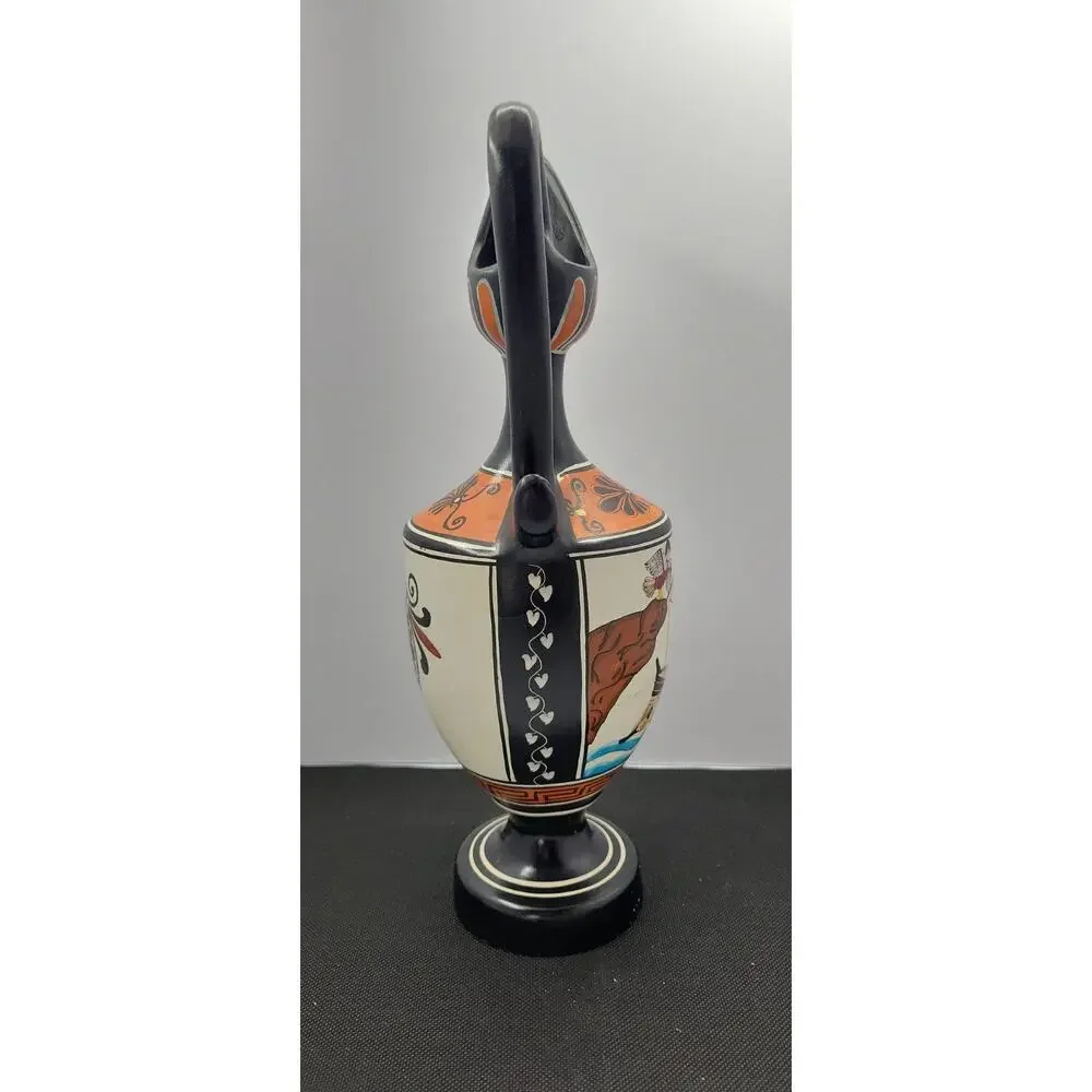 D Vassilopoulos Greek Ewer Vase 12” Hand Painted Greece Ancient Ship Pottery